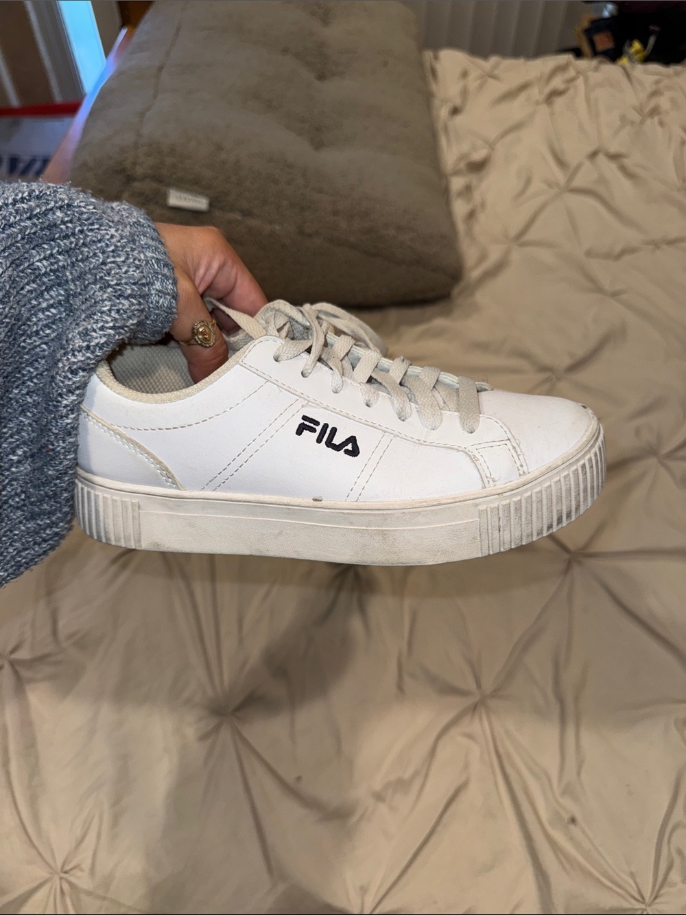 Fila White Low-Top Platform Sneaker with Black Logo